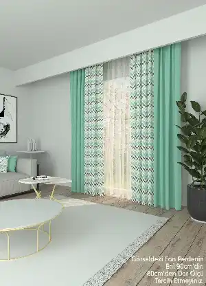 Dökümlü Kumaştan Mint Zikzak Desenli Baskılı Fon Perde Geniş En Kombinli 1. Kalite