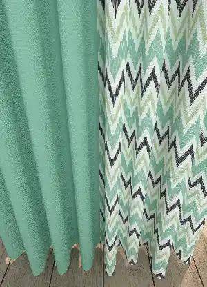 Dökümlü Kumaştan Mint Zikzak Desenli Baskılı Fon Perde Geniş En Kombinli 1. Kalite