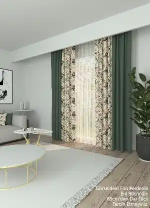 Dökümlü Kumaştan Yeşil Çiçek Desenli Baskılı Fon Perde Geniş En Kombinli 1. Kalite