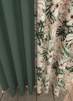 Dökümlü Kumaştan Yeşil Çiçek Desenli Baskılı Fon Perde Geniş En Kombinli 1. Kalite