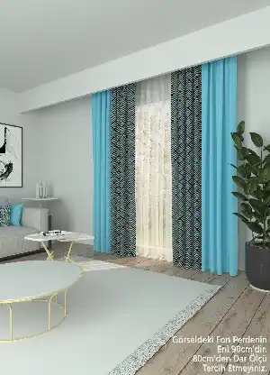 Dökümlü Kumaştan Mavi Geometrik Desenli Baskılı Fon Perde Geniş En Kombinli 1. Kalite