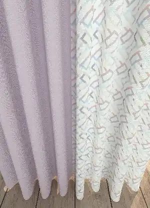 Dökümlü Kumaştan Lila Geometrik Desenli Baskılı Fon Perde Geniş En Kombinli 1. Kalite