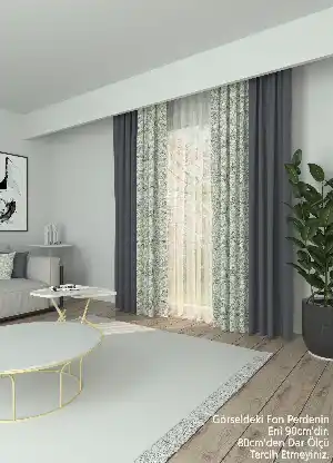 Dökümlü Kumaştan Gri Yaprak Desenli Baskılı Fon Perde Geniş En Kombinli 1. Kalite