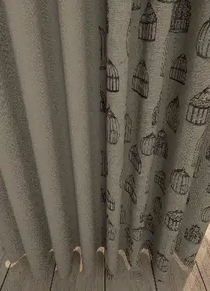 Dökümlü Kumaştan Açık Vizon Kafes Desenli Kombinli Baskılı Fon Perde 1. Kalite
