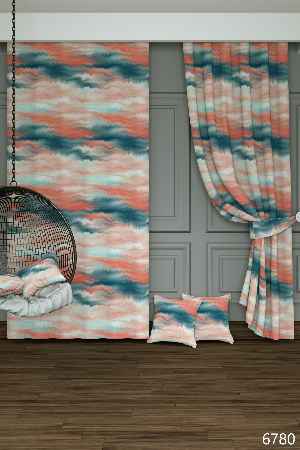 Genç Odası - Dökümlü Kumaştan Yeşil Yavruağzı Suluboya Desenli Baskılı Fon Perde Geniş En 1. Kalite