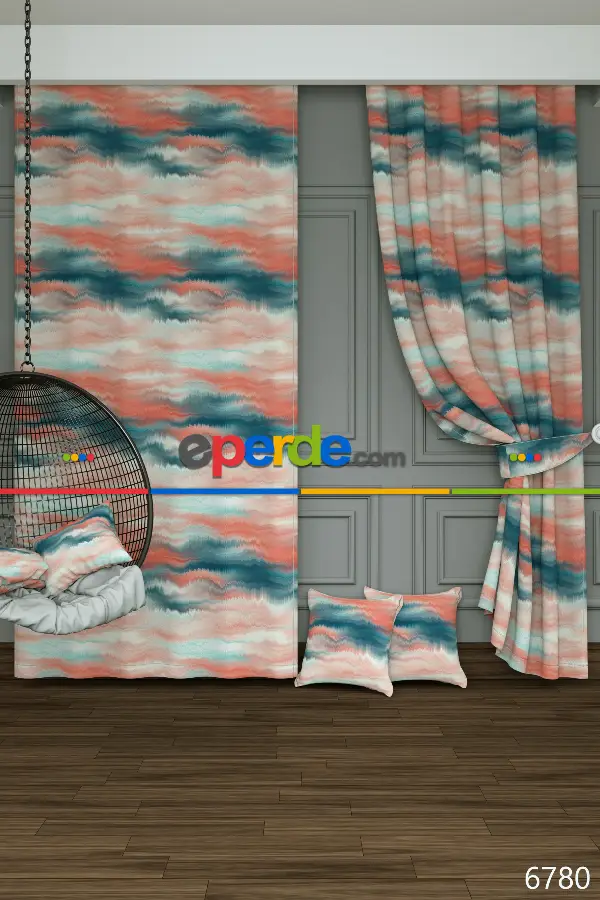 Genç Odası - Dökümlü Kumaştan Yeşil Yavruağzı Suluboya Desenli Baskılı Fon Perde Geniş En 1. Kalite