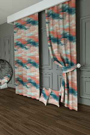 Genç Odası - Dökümlü Kumaştan Yeşil Yavruağzı Suluboya Desenli Baskılı Fon Perde Geniş En 1. Kalite