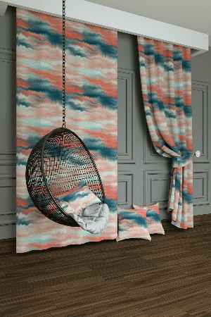 Genç Odası - Dökümlü Kumaştan Yeşil Yavruağzı Suluboya Desenli Baskılı Fon Perde Geniş En 1. Kalite