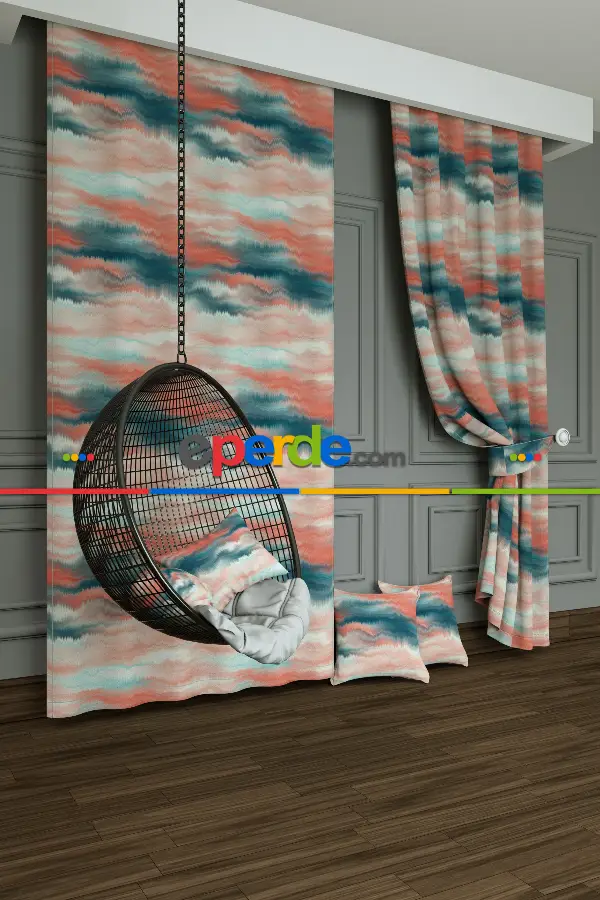 Genç Odası - Dökümlü Kumaştan Yeşil Yavruağzı Suluboya Desenli Baskılı Fon Perde Geniş En 1. Kalite