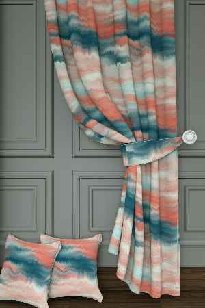 Genç Odası - Dökümlü Kumaştan Yeşil Yavruağzı Suluboya Desenli Baskılı Fon Perde Geniş En 1. Kalite