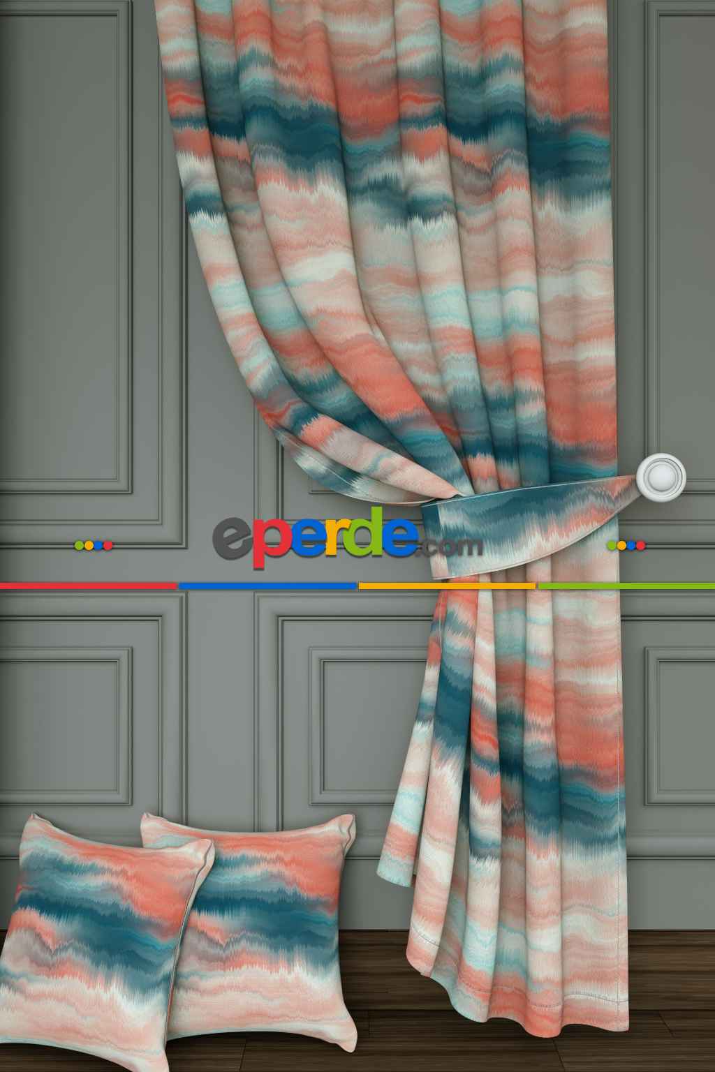 Genç Odası - Dökümlü Kumaştan Yeşil Yavruağzı Suluboya Desenli Baskılı Fon Perde Geniş En 1. Kalite