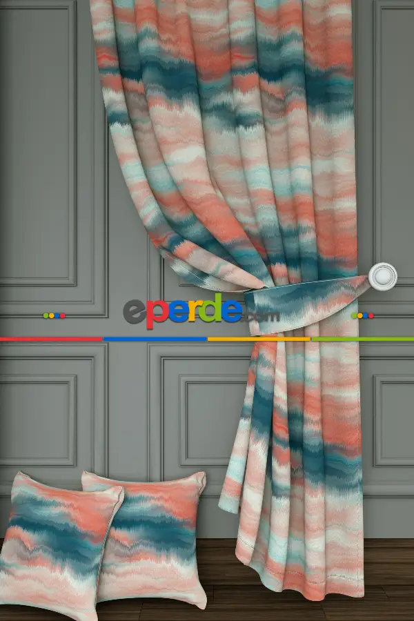 Genç Odası - Dökümlü Kumaştan Yeşil Yavruağzı Suluboya Desenli Baskılı Fon Perde Geniş En 1. Kalite