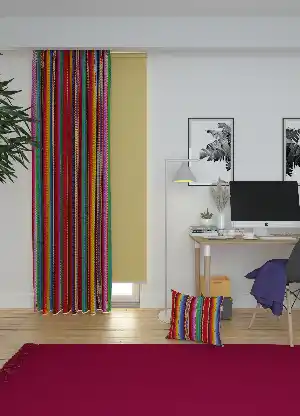 Genç Odası - Dökümlü Kumaştan Kırmızı Çizgi Desenli Baskılı Genç Odası Fon Perde 1. Kalite Kumaş