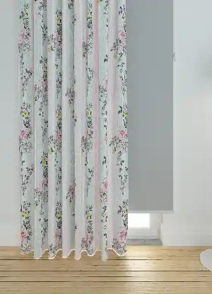 Dökümlü Kumaştan Açık Mint Pudra Çizgi ve Çiçek Desenli Baskılı Genç Odası Fon Perde 1. Kalite Kumaş