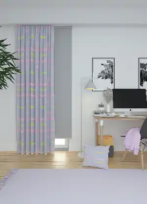 Dökümlü Kumaştan Lila Çizgi Desenli Baskılı Fon Perde Genç Odası 1. Kalite Kumaş