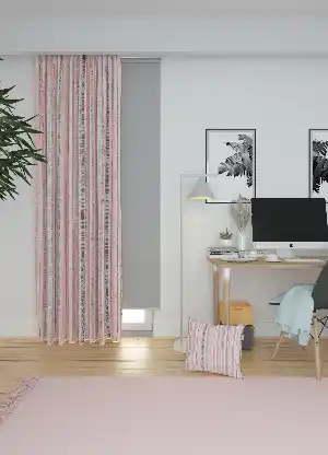 Dökümlü Kumaştan Pudra Çizgi Desenli Baskılı Fon Perde Genç Odası 1. Kalite Kumaş
