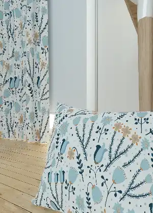Dökümlü Kumaştan Açık Mavi Modern Çiçek Desenli Baskılı Fon Perde Geniş En 1. Kalite
