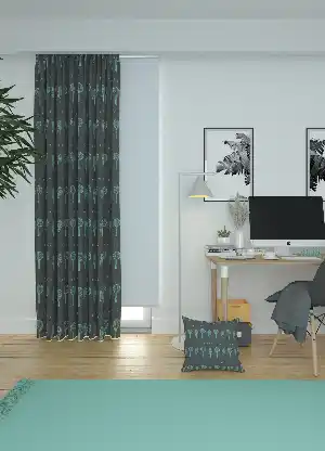 Dökümlü Kumaştan Füme Mint Ağaç Ve Kalp Desenli Baskılı Fon Perde Geniş En 1. Kalite
