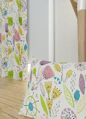 Dökümlü Kumaştan Sarı Yeşil Modern Çiçek Desenli Baskılı Fon Perde Geniş En 1. Kalite