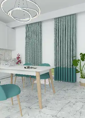 Dökümlü Kumaştan Yeşil Kazayağı Desenli Mutfak Farklı Kombinli Baskılı Fon Perde Geniş En 1. Kalite