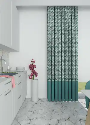 Dökümlü Kumaştan Yeşil Kazayağı Desenli Mutfak Farklı Kombinli Baskılı Fon Perde Geniş En 1. Kalite