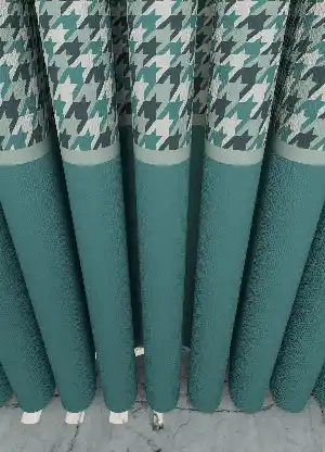 Dökümlü Kumaştan Yeşil Kazayağı Desenli Mutfak Farklı Kombinli Baskılı Fon Perde Geniş En 1. Kalite