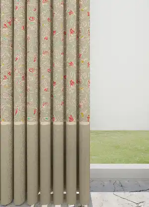 Dökümlü Kumaştan Bej Çiçek Desenli Mutfak Farklı Kombinli Baskılı Fon Perde Geniş En 1. Kalite