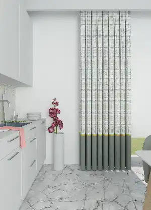Dökümlü Kumaştan Yeşilimsi Gri Ekose Desenli Mutfak Farklı Kombinli Fon Perde Geniş En 1. Kalite