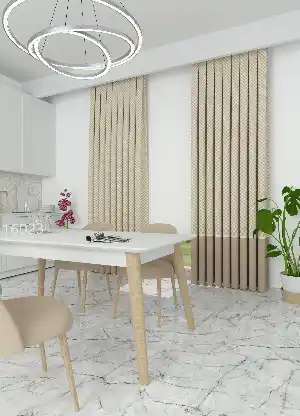 Dökümlü Kumaştan Açık Vizon Mutfak Farklı Kombinli Geometrik Desenli Baskılı Fon Perde Geniş En Kombinli 1. Kalite