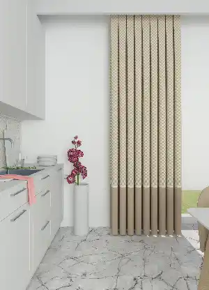 Dökümlü Kumaştan Açık Vizon Mutfak Farklı Kombinli Geometrik Desenli Baskılı Fon Perde Geniş En Kombinli 1. Kalite