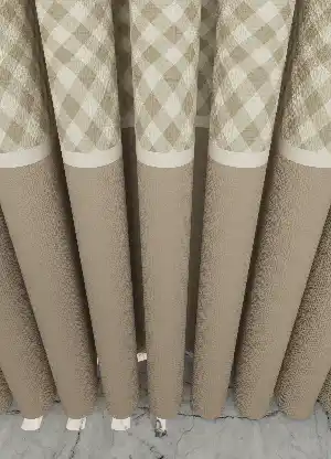 Dökümlü Kumaştan Açık Vizon Mutfak Farklı Kombinli Geometrik Desenli Baskılı Fon Perde Geniş En Kombinli 1. Kalite