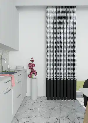 Dökümlü Kumaştan Siyah Mutfak Farklı Kombinli Ekose Desenli Baskılı Fon Perde Geniş En Kombinli 1. Kalite