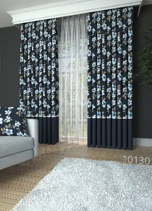 Dökümlü Kumaştan Lacivert Çiçek Desenli Baskılı Fon Perde Farklı Üstü Desenli Altı Düz Geniş En 1. Kalite