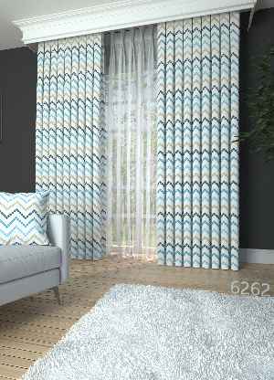 Mavi Zikzak Desenli Baskılı Fon Perde Geniş En 1. Kalite