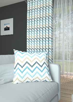 Mavi Zikzak Desenli Baskılı Fon Perde Geniş En 1. Kalite