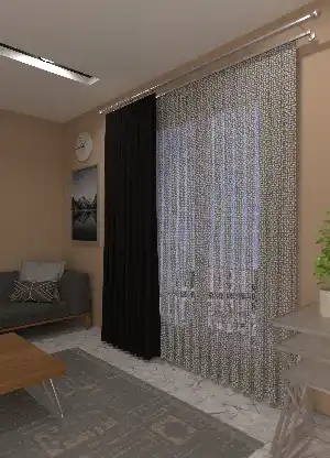Füme Geometrik Desenli Keten Zemin Baskılı Tül Perde - Salon