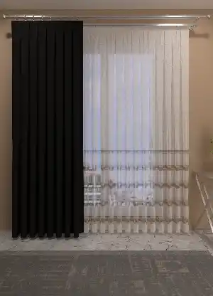 Turuncu Ekru Renkli Şerit Desenli Keten Zemin Baskılı Tül Perde - Salon