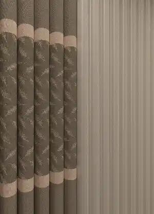 Salon - Baskılı Akıllı Tül Perde Bej Renk Yaprak Desenli Tül Dikey Zebra Perde 1. Kalite