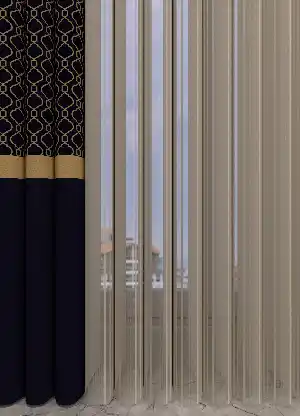 Baskılı Akıllı Tül Perde Lacivert Altın Renk Modern Desenli Tül Dikey Zebra Perde 1. Kalite