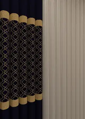 Baskılı Akıllı Tül Perde Lacivert Altın Renk Modern Desenli Tül Dikey Zebra Perde 1. Kalite