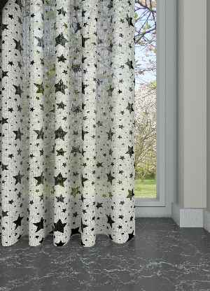 Füme Renkli Yıldız Desenli Keten Zemin Baskılı Tül Perde - Çocuk Odası