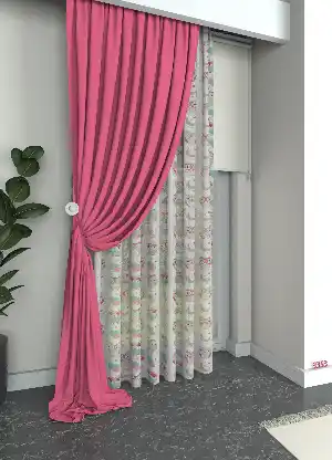 Çocuk Odası Tül - Ekru- Pembe Baykuş Desenli Keten Zemin Baskılı Tül Perde (( Açıklamayı Okuyunuz ))
