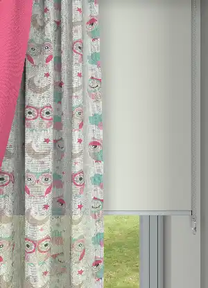 Çocuk Odası Tül - Ekru- Pembe Baykuş Desenli Keten Zemin Baskılı Tül Perde (( Açıklamayı Okuyunuz ))