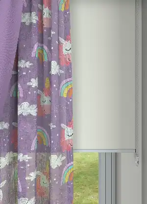 Çocuk Odası Tül - Mor Pembe Unicorn ve Gökkuşağı Desenli Keten Zemin Baskılı Tül Perde (( Açıklamayı Okuyunuz ))