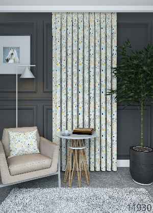 Dökümlü Kumaştan Sarı Mint Ağaç Ve Yaprak Desenli Baskılı Fon Perde Geniş En 1. Kalite