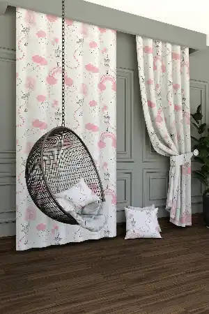 Bebek Odası - Dökümlü Kumaştan Pembe Sevimli Kız Desenli Baskılı Fon Perde Geniş En 1. Kalite
