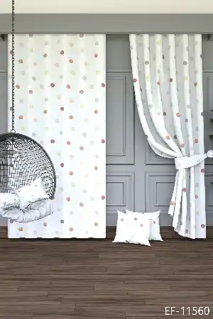 Bebek Odası - Dökümlü Kumaştan Kahverengi Puan Desenli Baskılı Fon Perde Geniş En 1. Kalite