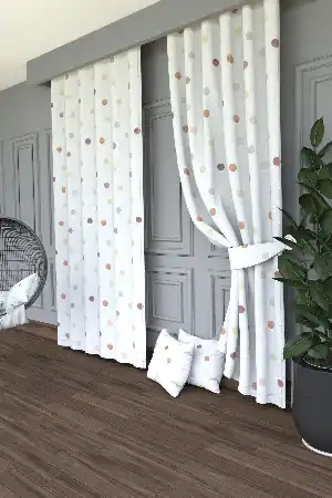 Bebek Odası - Dökümlü Kumaştan Kahverengi Puan Desenli Baskılı Fon Perde Geniş En 1. Kalite