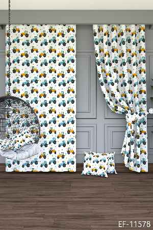 Sarı Traktör Desenli Baskılı Fon Perde Geniş En 1. Kalite