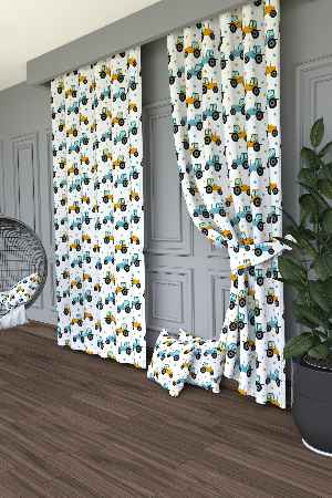 Sarı Traktör Desenli Baskılı Fon Perde Geniş En 1. Kalite